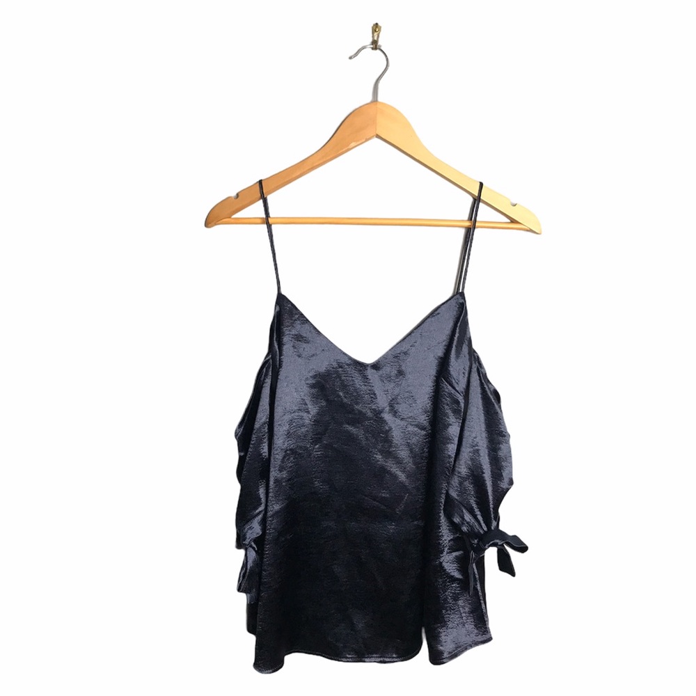 Urban Outfitters | Blue Satin Cold Shoulder Blouse • - Picture 4 of 9